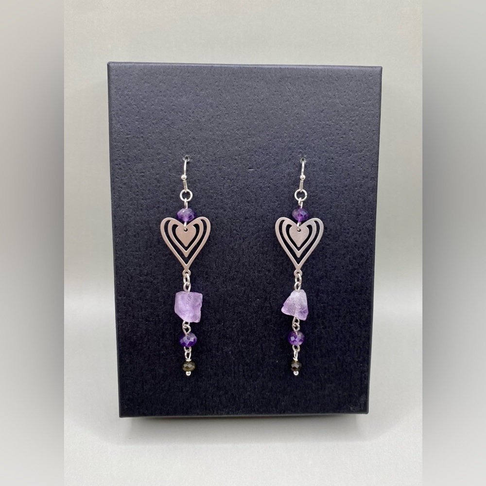 💜🖤Amethyst Golden Obsidian Heart Earrings